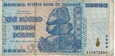 Zimbabwe Dollar - One Hundred Trillion Dollars Bank Note